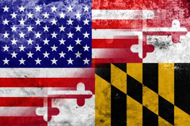 USA and Maryland State Flag with a vintage and old look clipart