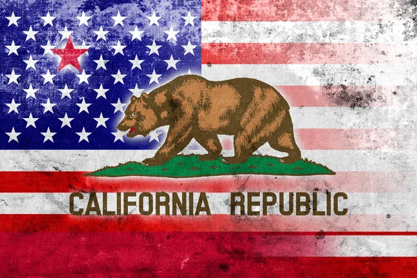 USA och California State flagga med ett vintage och gamla utseende — Stockfoto