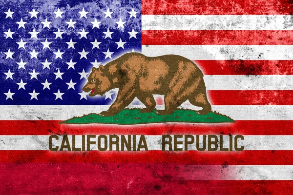 VS en Californië-vlag met een vintage en oude kijken — Stockfoto