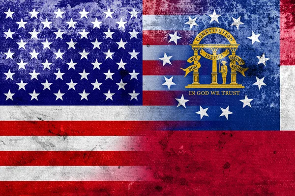 USA and Georgia State Flag with a vintage and old look — Stock Photo, Image