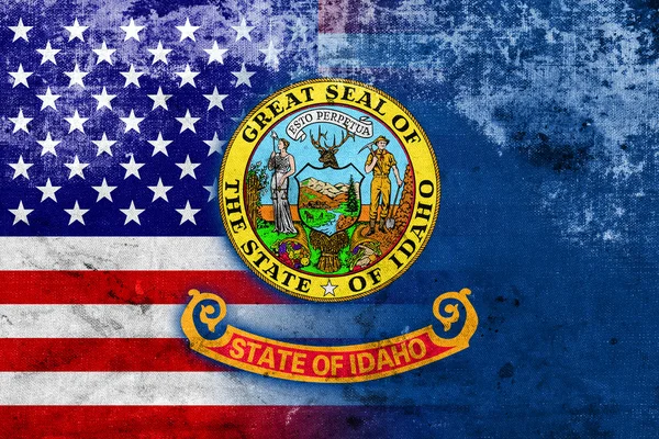 USA- und idaho-Staatsflagge im Vintage-Look — Stockfoto