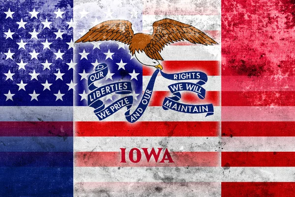 USA- und iowa-Staatsflagge im Vintage-Look — Stockfoto