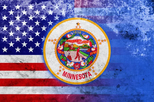 VS en Minnesota-vlag met een vintage en oude kijken — Stockfoto