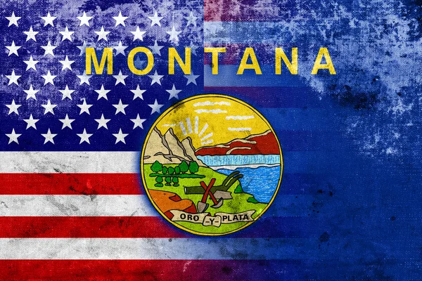 USA and Montana State Flag with a vintage and old look — Stock Photo, Image