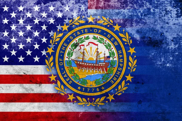 Флаг США и Нью-Гэмпшира со старинным и старинным видом — стоковое фото