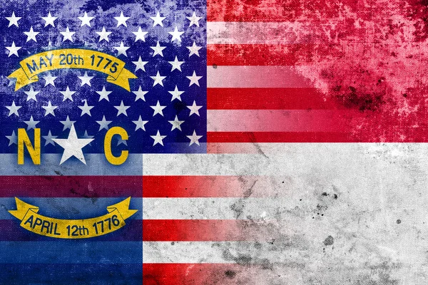 USA and North Carolina State Flag with a vintage and old look — Stock Photo, Image