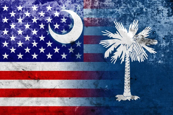 USA och South Carolina State flagga med ett vintage och gamla utseende — Stockfoto