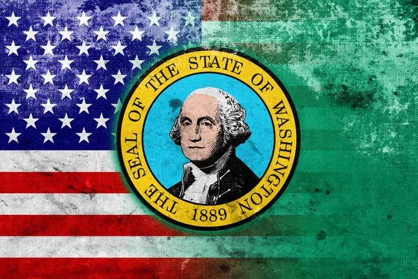 USA i Flaga stanu Waszyngton z rocznika i stary wygląd — Zdjęcie stockowe