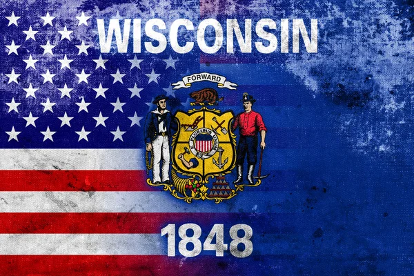 USA and Wisconsin State Flag with a vintage and old look — Stock Photo, Image