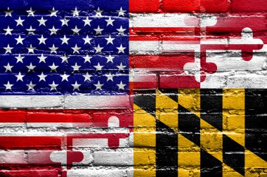 ABD ve Maryland Devlet bayrağı tuğla duvara boyalı