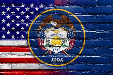 USA and Utah State Flag painted on brick wall clipart