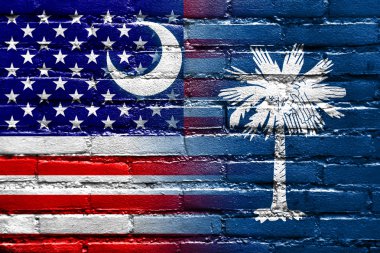 ABD ve Güney Carolina Devlet bayrağı tuğla duvara boyalı