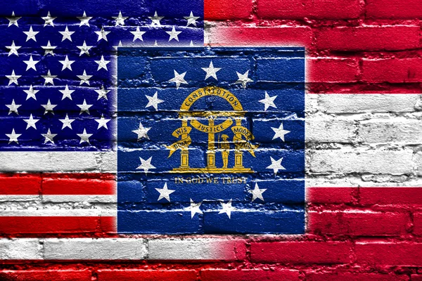 USA and Georgia State Flag painted on brick wall — Stock Photo, Image