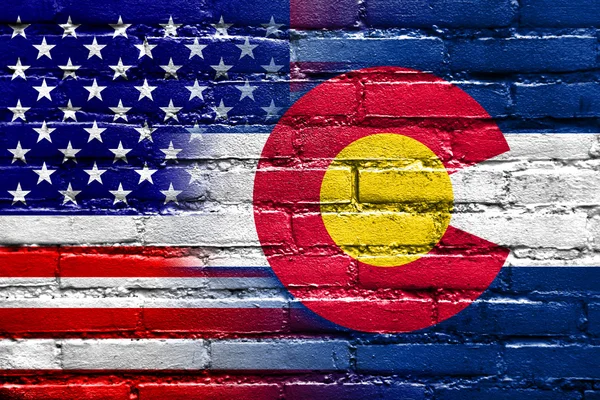 USA and Colorado State Flag painted on brick wall — Stock Photo, Image