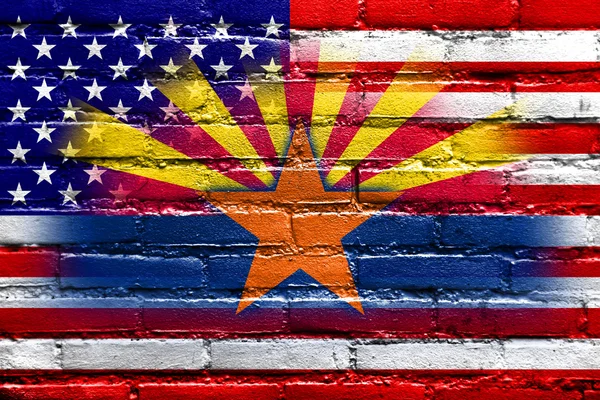 USA and Arizona State Flag painted on brick wall — Stock Photo, Image
