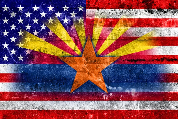 USA and Arizona State Flag painted on grunge wall — Stock Photo, Image