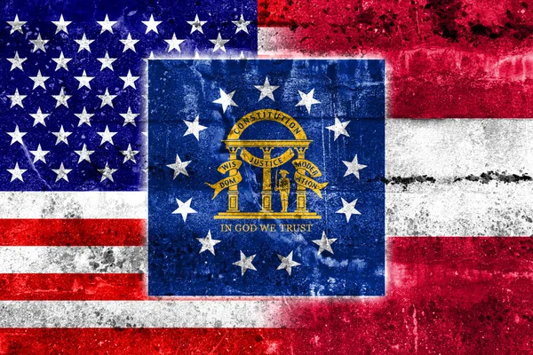 USA i Gruzji państwa bandery malowane na ścianie grunge — Zdjęcie stockowe