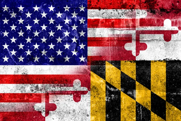 Bandiera di Stato USA e Maryland dipinta su parete grunge — Foto Stock