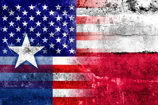 USA und Texas State Flagge auf Grunge-Wand gemalt — Stockfoto