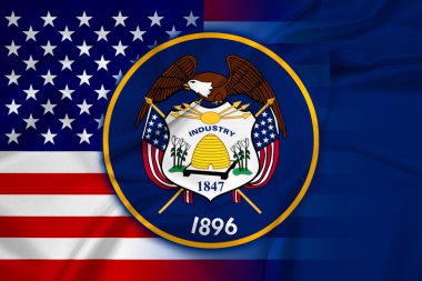 Dalgalanan ABD ve Utah State bayrağı