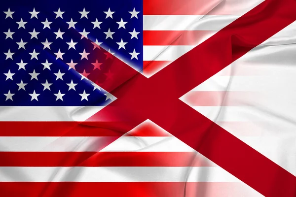 挥舞着美国和阿拉巴马州州旗 — 图库照片