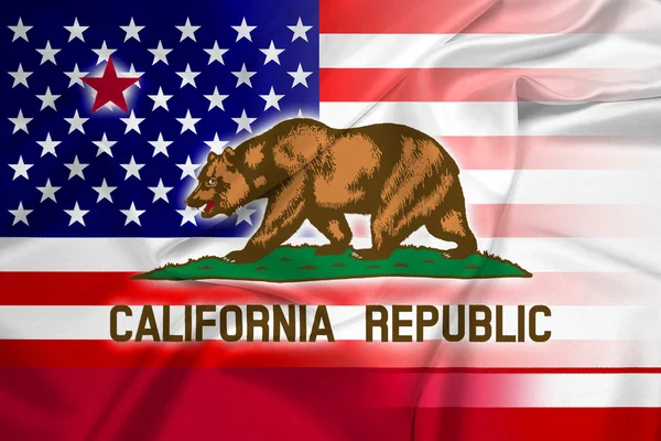 Waving USA og Californien State Flag - Stock-foto