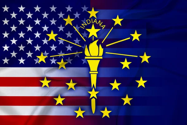 Waving USA and Indiana State Flag — Stock Photo, Image