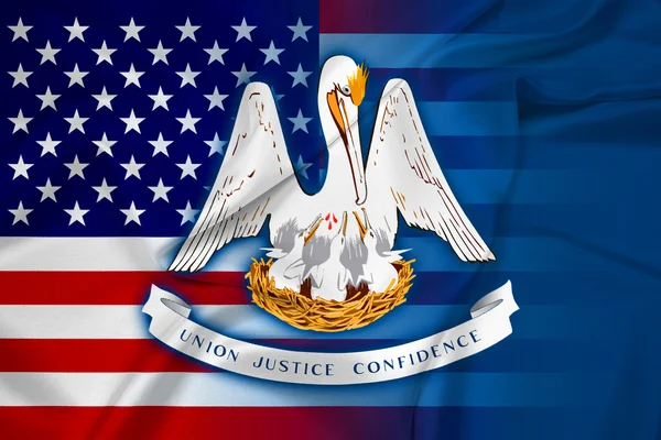Schwenken USA und Louisiana Staatsflagge — Stockfoto