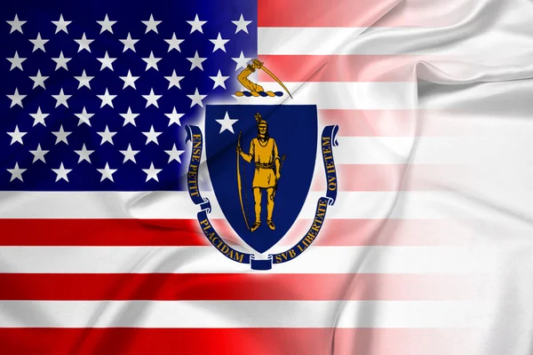 Wuivende VS en Massachusetts vlag — Stockfoto