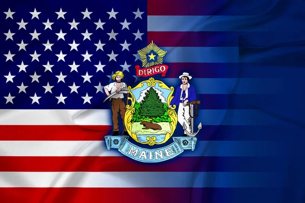 Waving USA and Maine State Flag — Stock Photo, Image