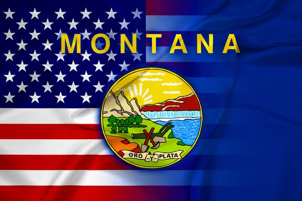 Agitant le drapeau des États-Unis et du Montana — Photo