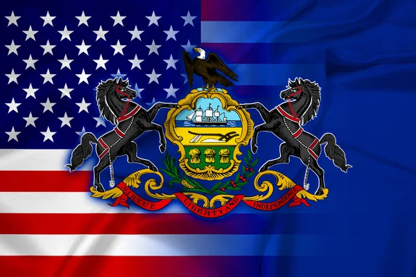 Viftande Usa och Pennsylvania State flagga — Stockfoto