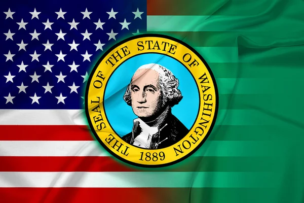 Wuivende VS en Washington vlag — Stockfoto