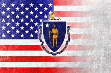 Boyalı deri dokusu üzerinde ABD ve Massachusetts Devlet bayrağı