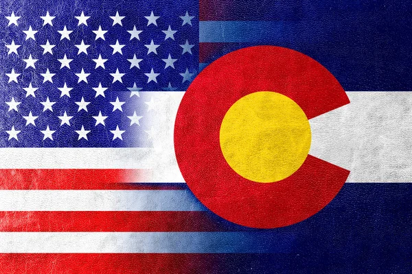 USA and Colorado State Flag painted on leather texture — Stock Photo, Image