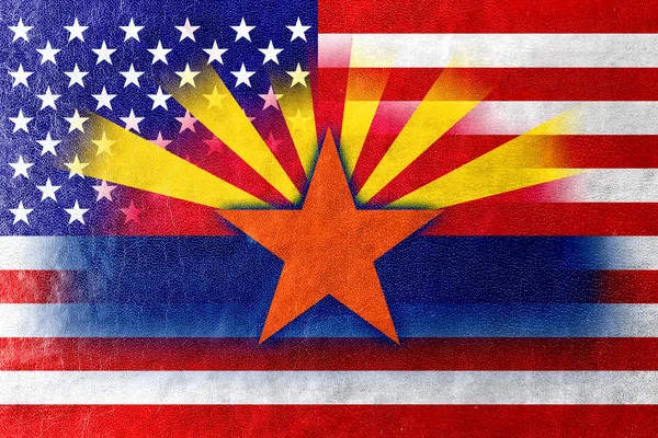 USA en Arizona Braziliaanse vlag geschilderd op leder texture — Stockfoto