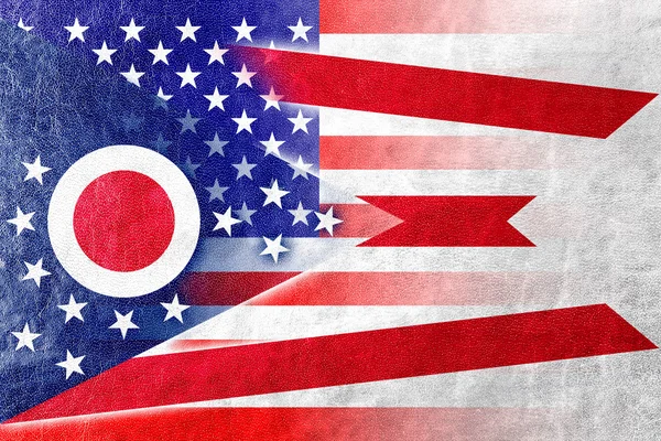 USA och Ohio State flagga målade på läder texture — Stockfoto