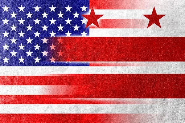 EUA e Washington DC Bandeira pintada sobre textura de couro — Fotografia de Stock