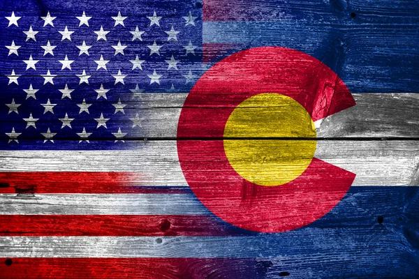 USA and Colorado State Flag painted on old wood plank texture — Stock Photo, Image