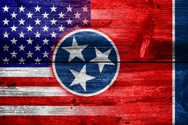 USA und Tenessee Staatsflagge auf alten Holzplanken bemalt — Stockfoto