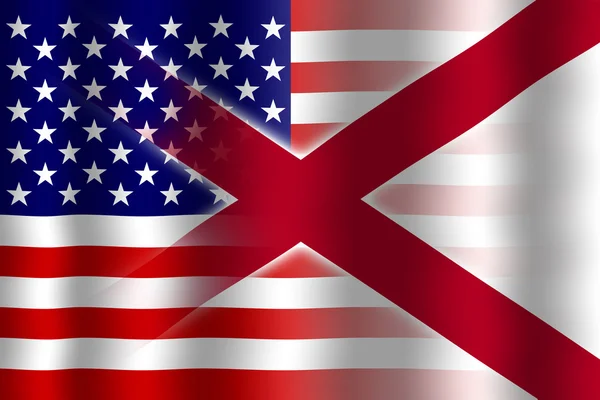 Mává Usa a vlajky státu Alabama — Stock fotografie