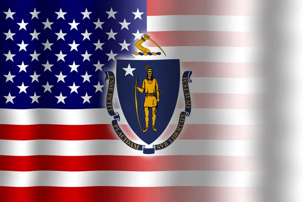 Wuivende VS en Massachusetts vlag — Stockfoto