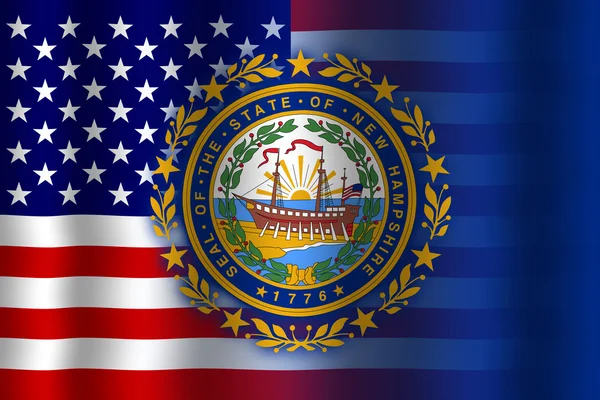 USA und neue Flagge des Staates Hampshire schwenken — Stockfoto