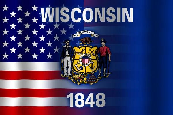 Waving USA and Wisconsin State Flag — Stock Photo, Image