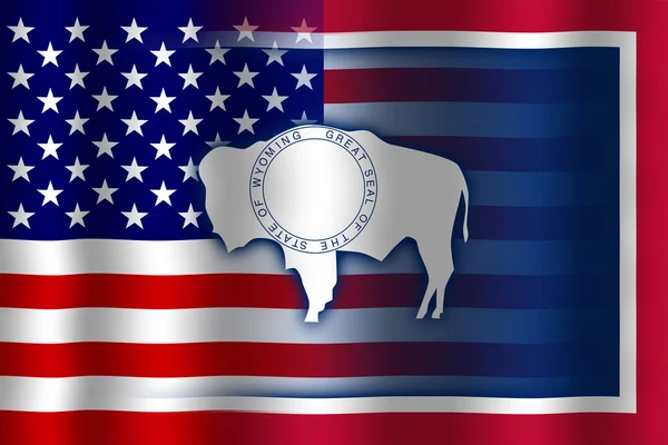 Fluturând steagul Statelor Unite și Wyoming — Fotografie, imagine de stoc