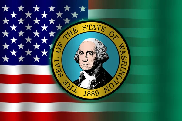 Waving USA and Washington State Flag