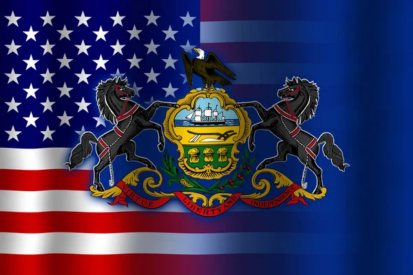 Waving USA and Pennsylvania State Flag — Stock Photo, Image