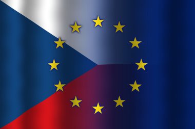 Çek Cumhuriyeti ve Avrupa Birliği bayrağı sallayarak