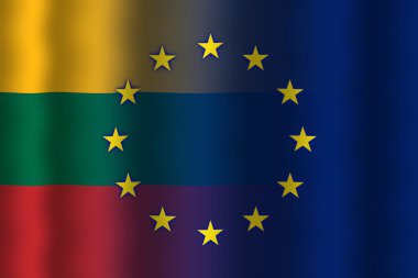 Litvanya ve Avrupa Birliği bayrağı sallayarak