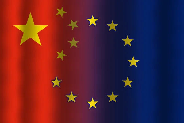 Çin ve Avrupa Birliği bayrağı sallayarak — Stok fotoğraf